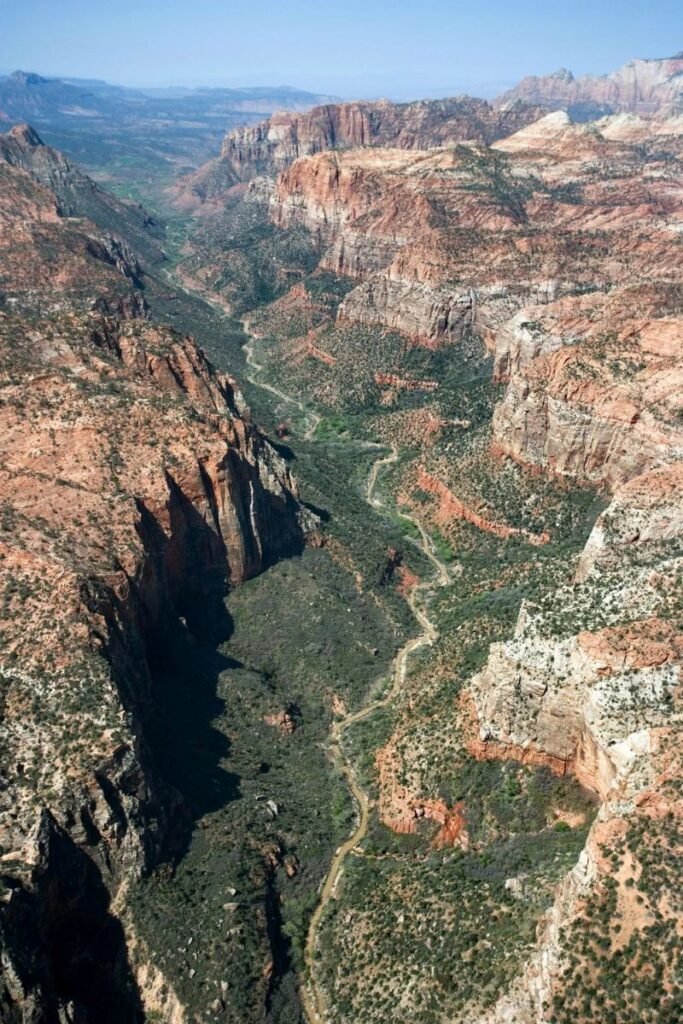 Aerial view of Zion Canyon in Zion National Park Utah